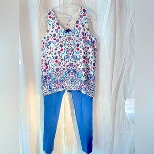 Summer print sleeveless top M and blue pants size 10